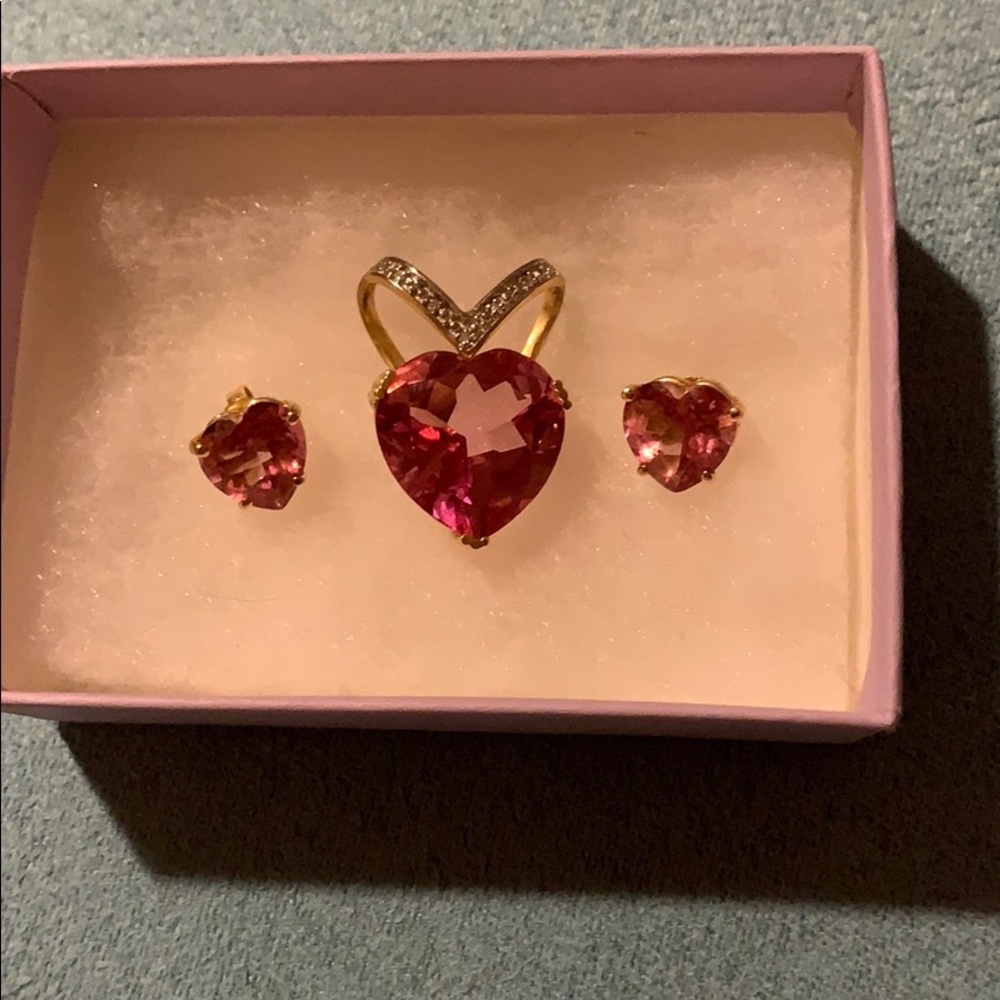 Estate 14k Pink Topaz Pendant and stud earring set VINTAGE,JUST Shy of 11grams!